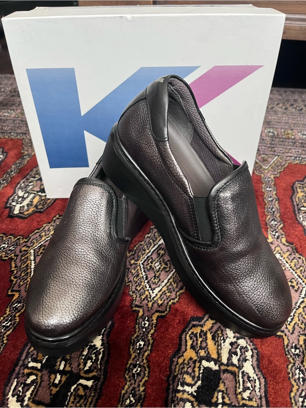 Melluso Women's Slip-On Leather Sneakers in Metallic Black and Silver